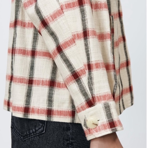 NEW Zara Cream Red Black Plaid Overshirt Shacket Jacket NWT - Picture 6 of 14
